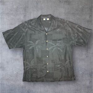 Tommy Bahama Gray Palm Print Casual Button Down Shirt